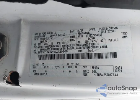 2008 Ford E-150 Commercial/Recreational из США, поврежденный, VIN 1FTNE14W18DA20208